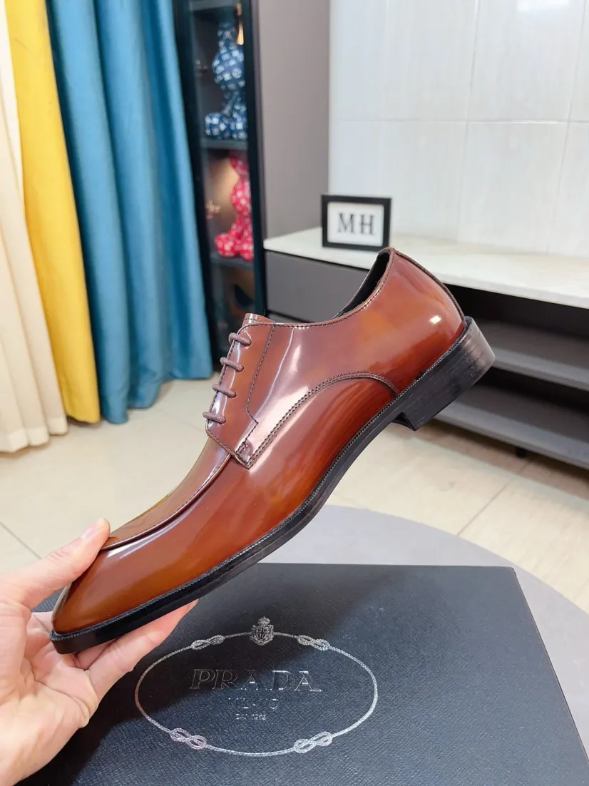 Men's shoes 💰560🌹🌹[Prada leather shoes] Top purchasing agency Original imported Italian custom-made cowhide leather surface, ➕Fully imported water-dyed breathable cowhide lining, original factory special molded sole, super comfortable, size: 38-44